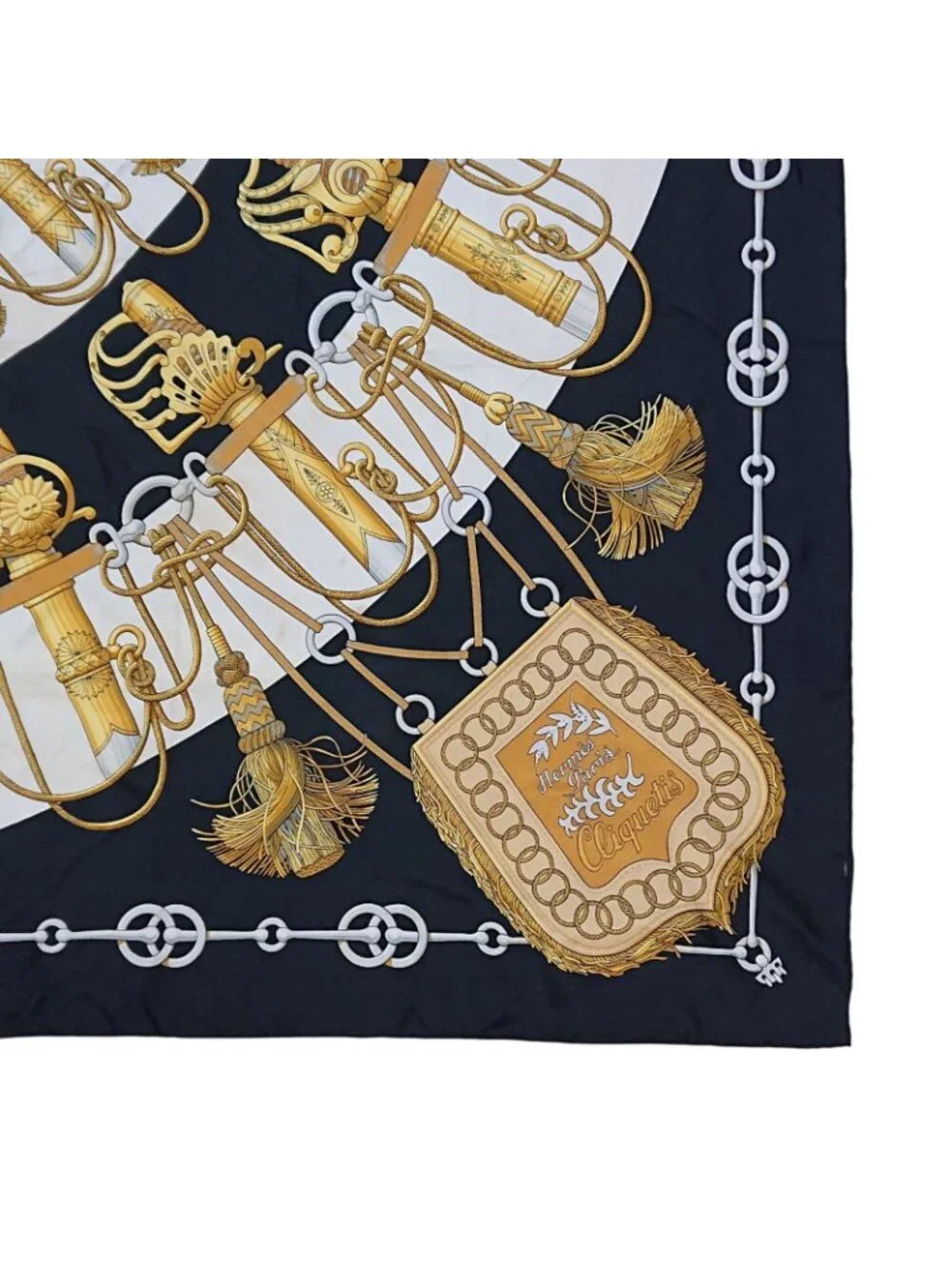 Hermes Carre 90 Cliquetis Silk Scarf Black